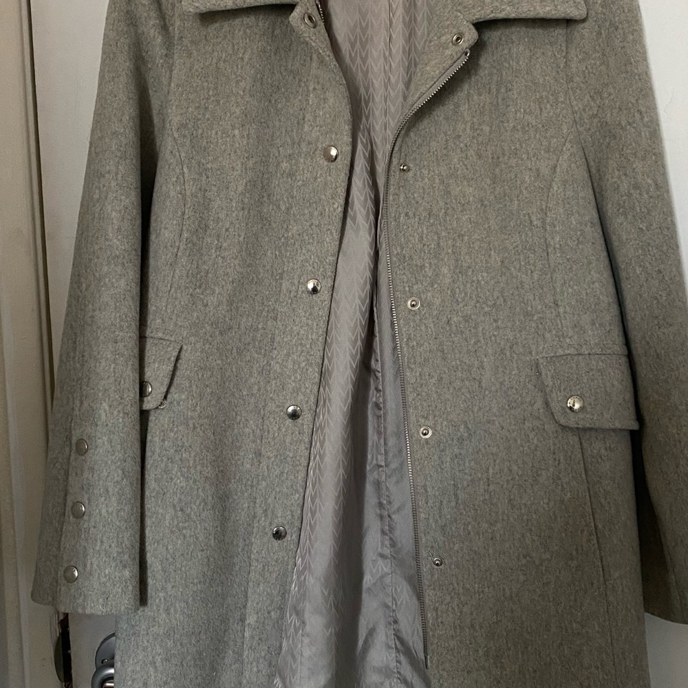 Michael Kors Gray Trench Coat Wool Blend Notched Lapel